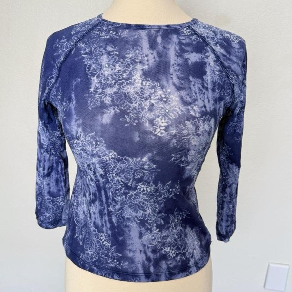 Vintage Y2K Floral Mesh Rhinestone Grunge Top Xhilaration S